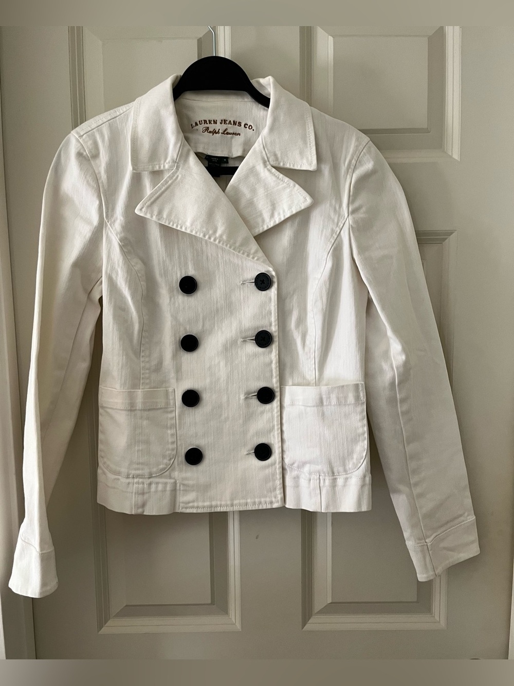 Lauren Jeans Co. Ralph Lauren White Denim Double Breasted Jacket Pea Coat M